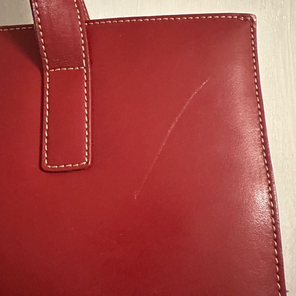 Wilson's Leather Women's Red Leather Double Handle Tote Bag Purse - Picture 5 of 6